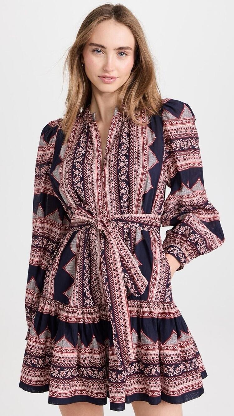 Sea New York Suzie Print Dress with Belt Navy Red Large